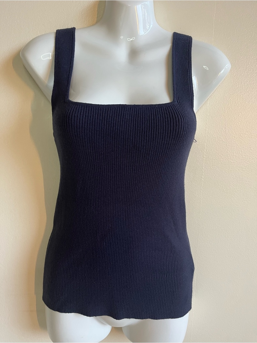 Classic Square Neck Splendid Ribbed Sweater Tank Shell Navy Blue NWT Sz SM MED